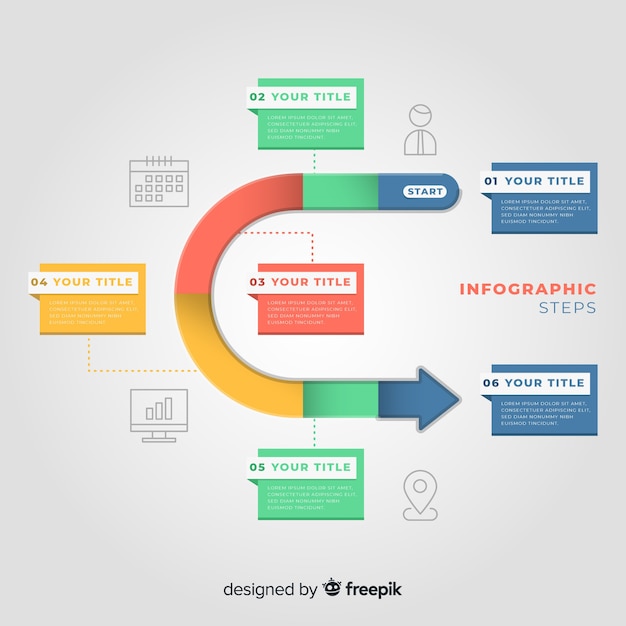 Concepto de pasos infográficos en estilo flat