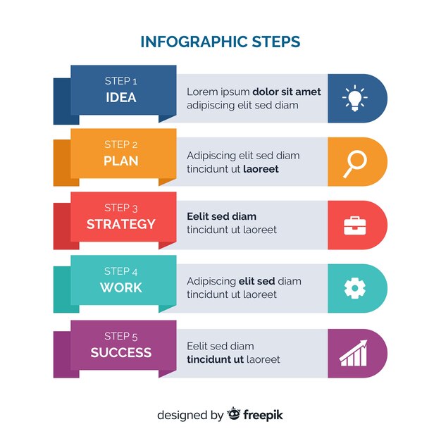 Concepto de pasos infográficos en estilo flat