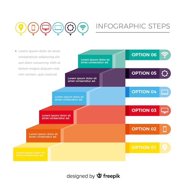 Concepto de pasos infográficos en estilo flat