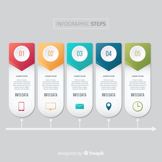 Concepto de pasos infográficos en estilo plano