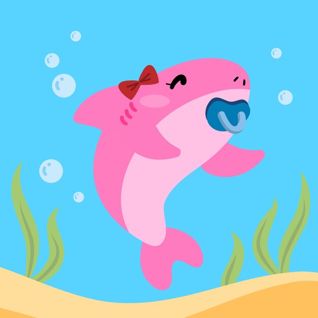 Concepto de personaje de tiburón bebé de diseño plano