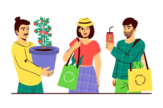 Concepto de personajes de estilo de vida verde para ilustración