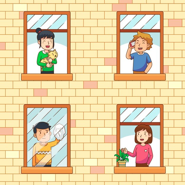 Concepto de personas en balcones