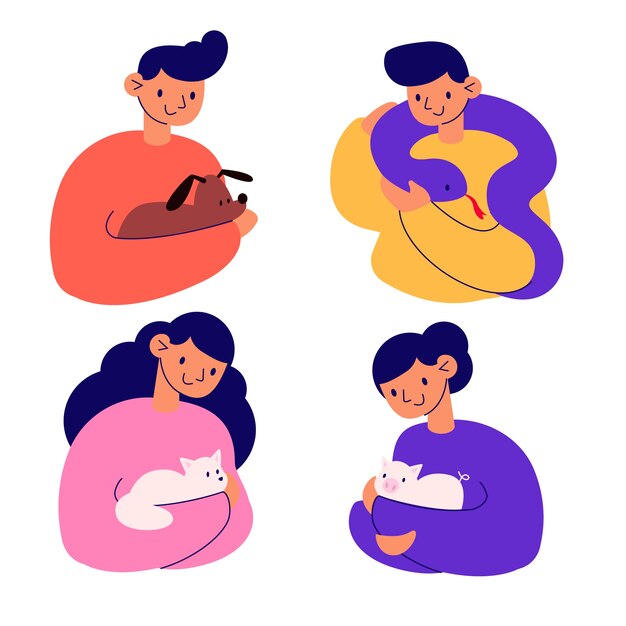 Concepto de personas con diferentes mascotas