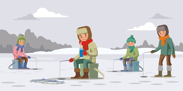 Concepto de pesca de invierno colorido