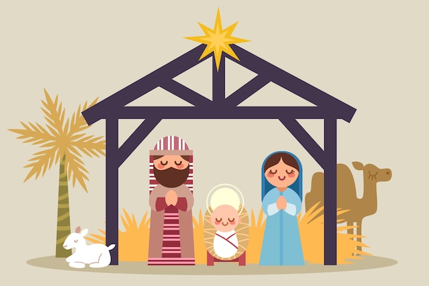 Concepto de pesebre en diseño plano