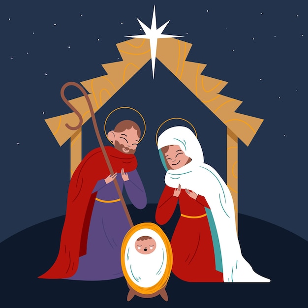 Vector gratuito concepto de pesebre en diseño plano