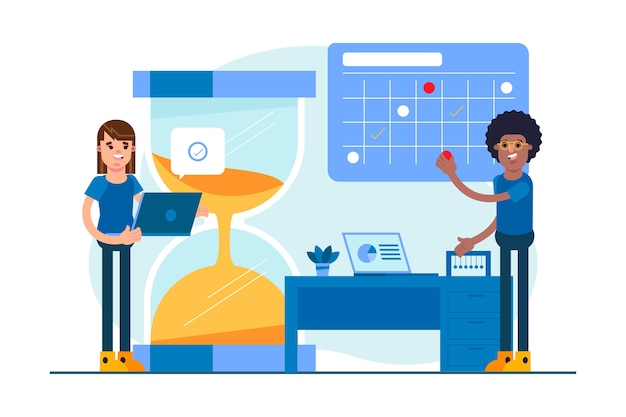 Concepto de planificación empresarial de diseño plano con reloj de arena