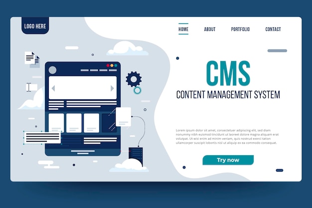 Concepto plano cms - página de inicio