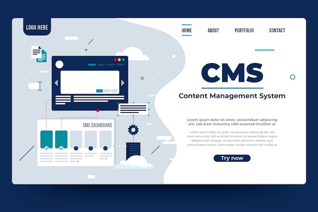 Concepto plano cms - página de inicio
