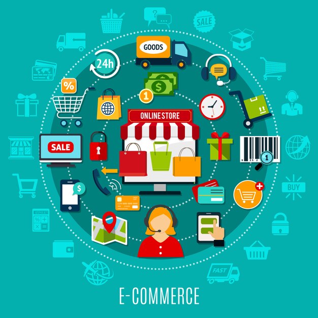 Concepto plano de comercio electrónico