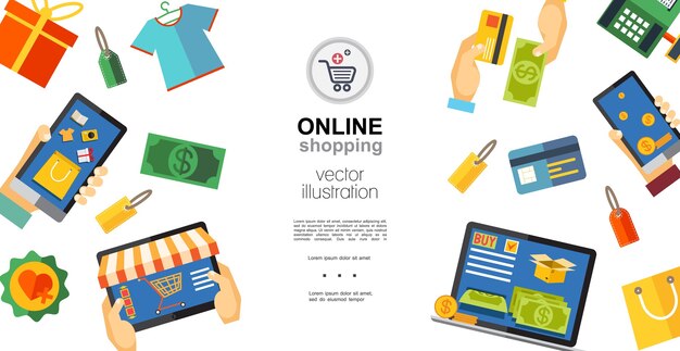 Concepto plano de compras en línea