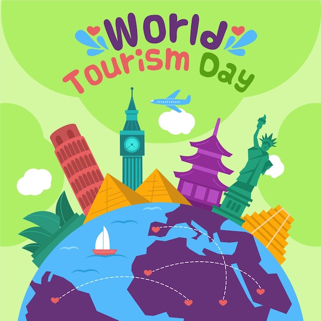 Vector gratuito concepto plano del día mundial del turismo