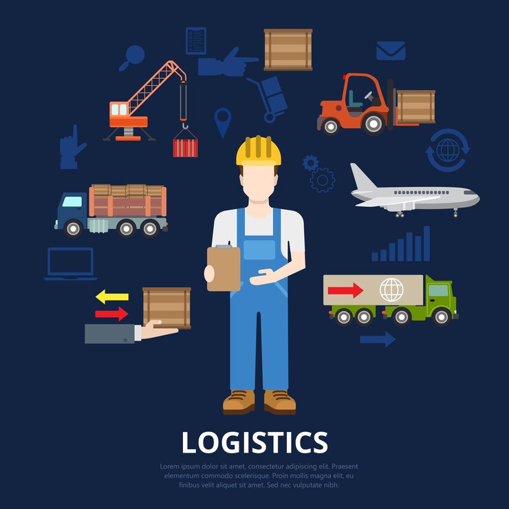 Vector gratuito concepto plano de negocio de logística. repartidor de trabajadores de almacén y proceso de movimiento de cajas de mercancías.