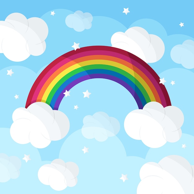 Concepto plano de nubes y arco iris