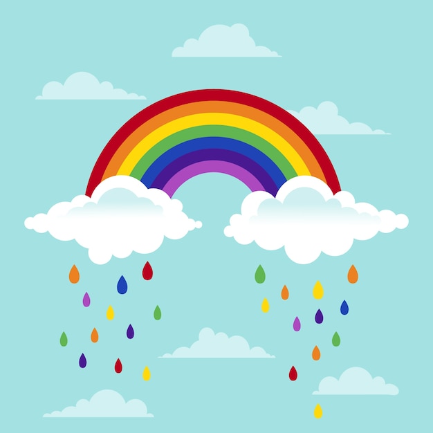 Concepto plano de nubes y arco iris