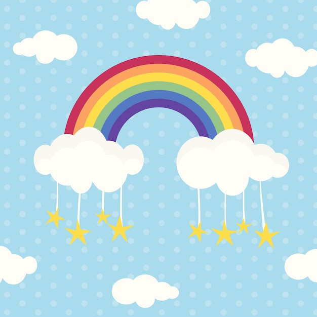 Concepto plano de nubes y arco iris