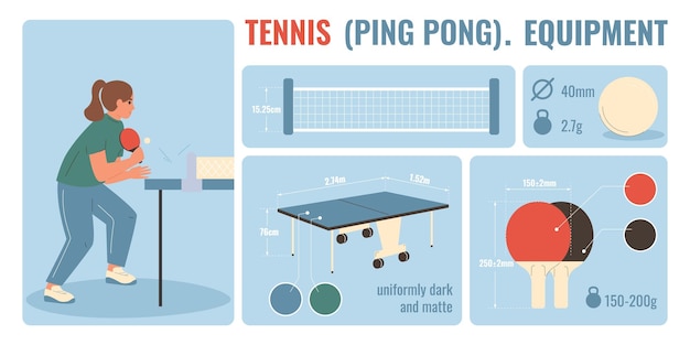 Concepto plano de ping pong con ilustración vectorial del equipo de tenis de mesa