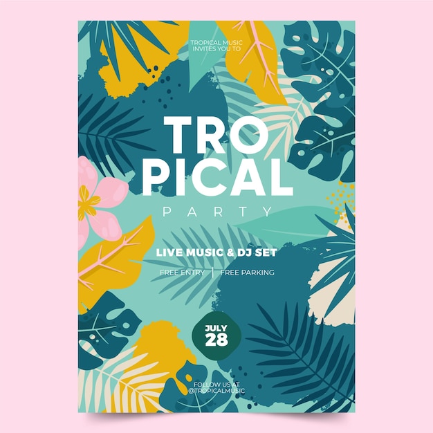 Vector gratuito concepto de plantilla de cartel de fiesta tropical