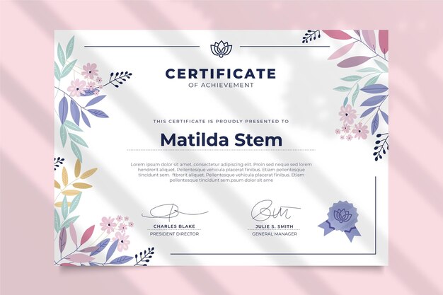 Concepto de plantilla de certificado floral