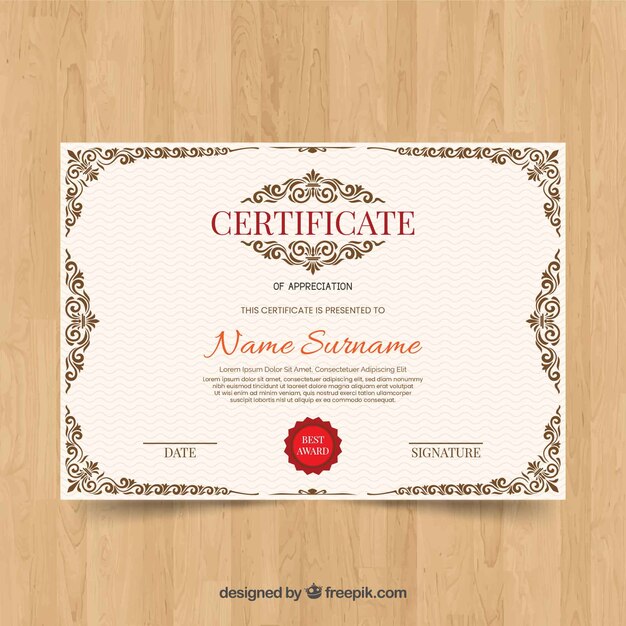 Concepto de plantilla de certificado ornamental