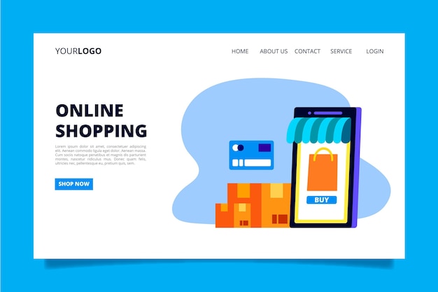 Concepto de plantilla de compras en línea de página de destino