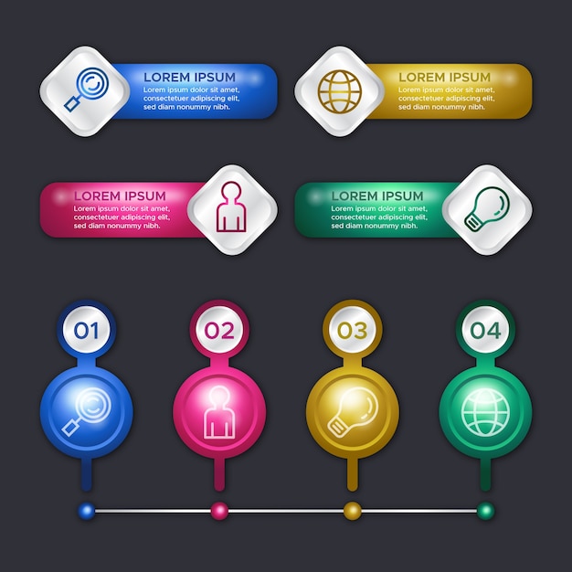 Vector gratuito concepto de plantilla de infografía brillante 3d