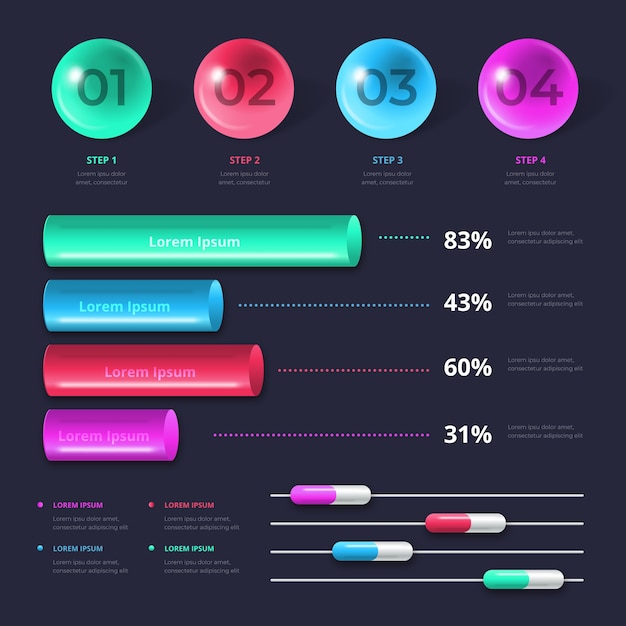 Vector gratuito concepto de plantilla de infografía brillante 3d