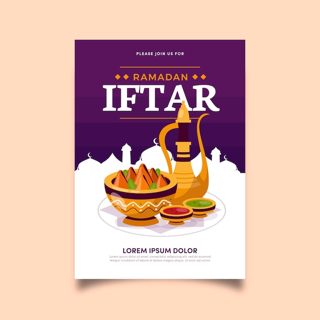 Vector gratuito concepto de plantilla de invitación de iftar de diseño plano