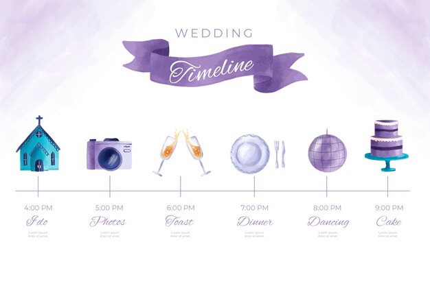 Concepto de plantilla de línea de tiempo de boda