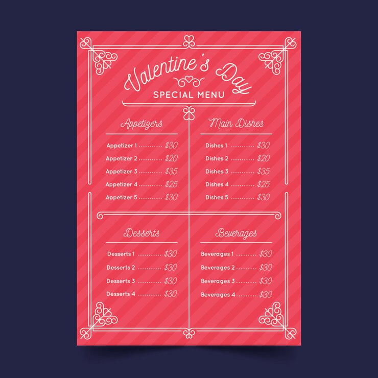 Vector gratuito concepto de plantilla de menú de día de san valentín de diseño plano