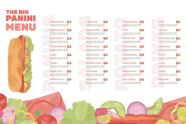 Concepto de plantilla de menú de restaurante digital