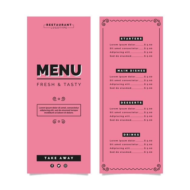Concepto de plantilla de menú de restaurante