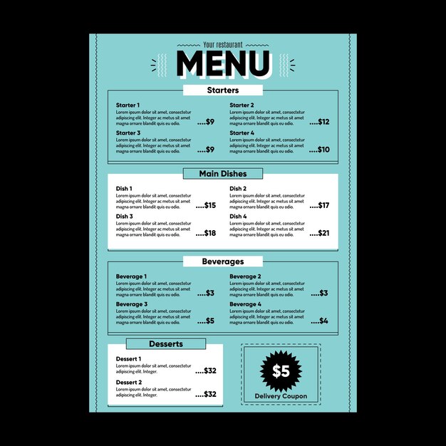 Concepto de plantilla de menú de restaurante
