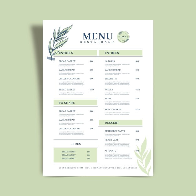 Concepto de plantilla de menú de restaurante