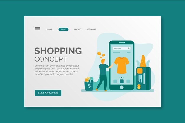 Concepto de plantilla de página de destino en línea de compras de diseño plano