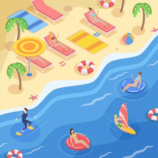 Vector gratuito concepto de playa isométrica