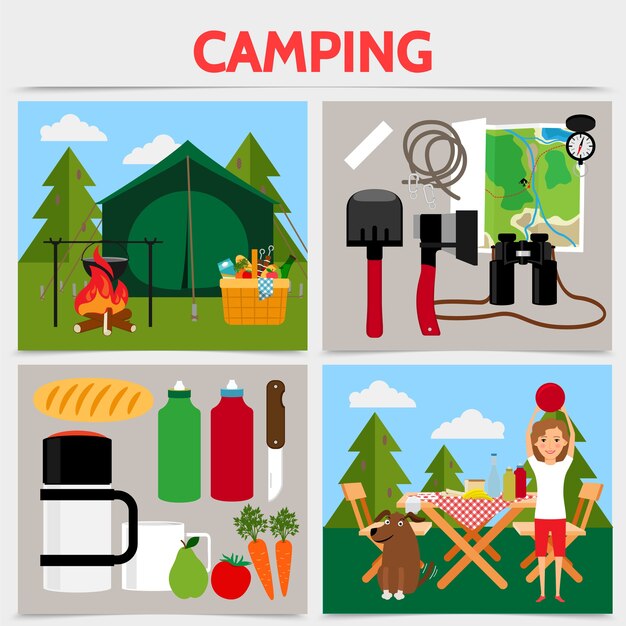 Concepto de plaza de camping plana