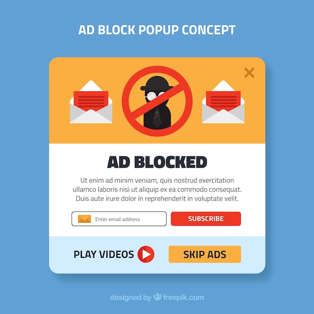 Concepto de pop up de ad block con diseño plano