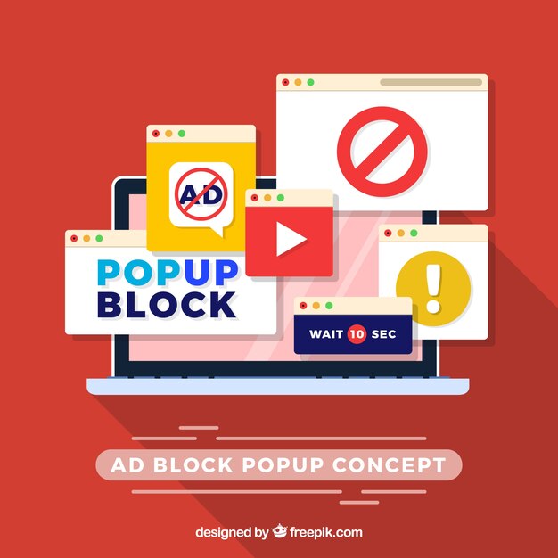 Concepto popup de bloque de anuncios en estilo plano