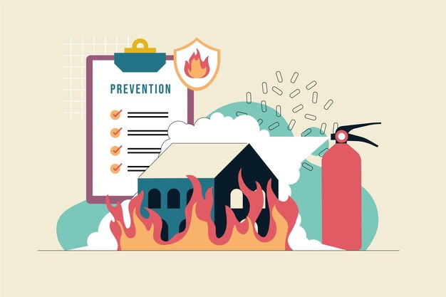 Concepto de prevención de incendios dibujado a mano
