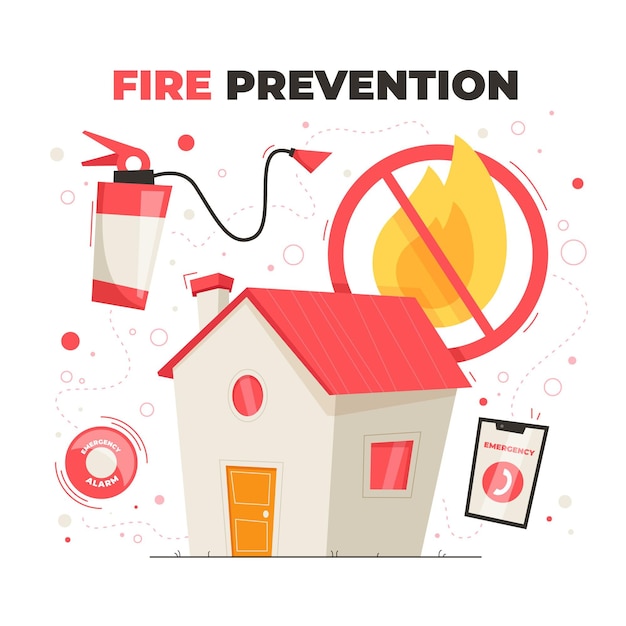 Concepto de prevención de incendios de diseño plano dibujado a mano
