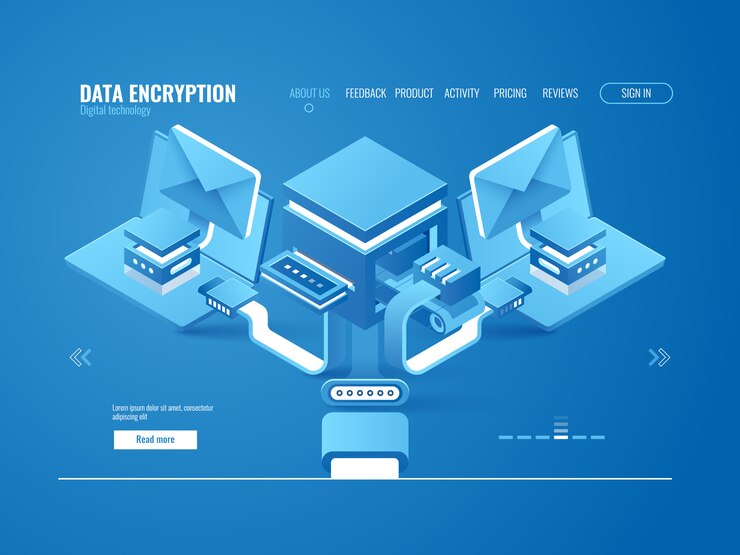 Vector gratuito concepto de proceso de encriptación de datos, fábrica de datos, envío automático de correos electrónicos y mensajes
