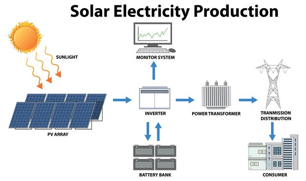 Concepto de producción de electricidad solar