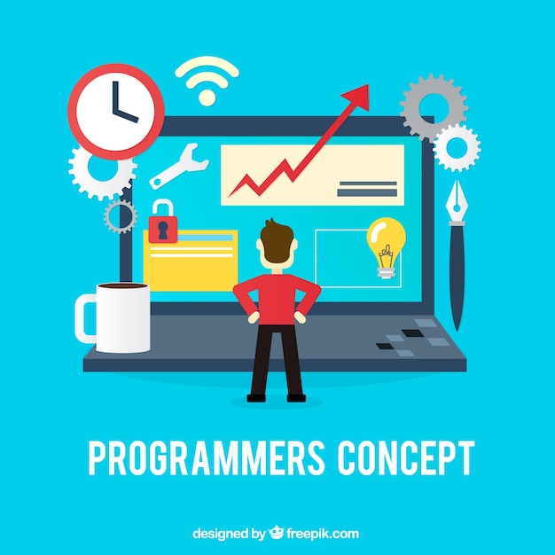 Concepto de programadores con diseño plano