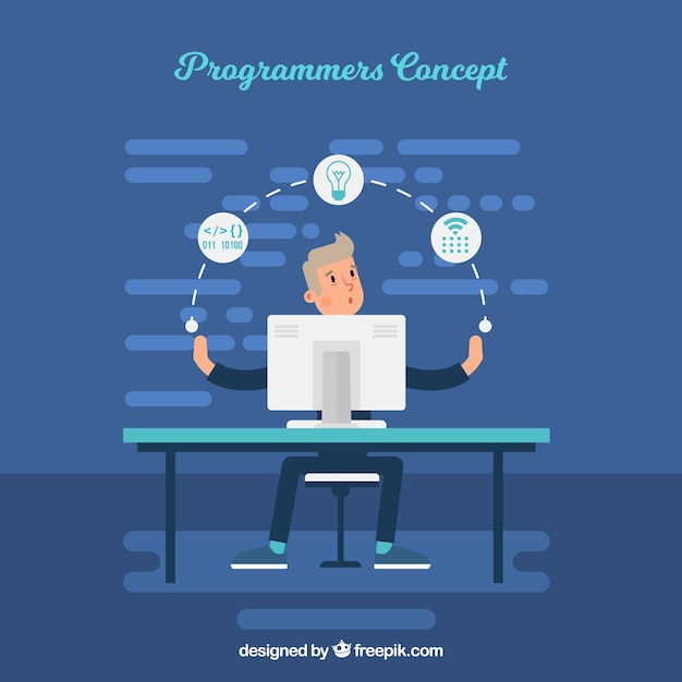 Concepto de programadores con diseño plano