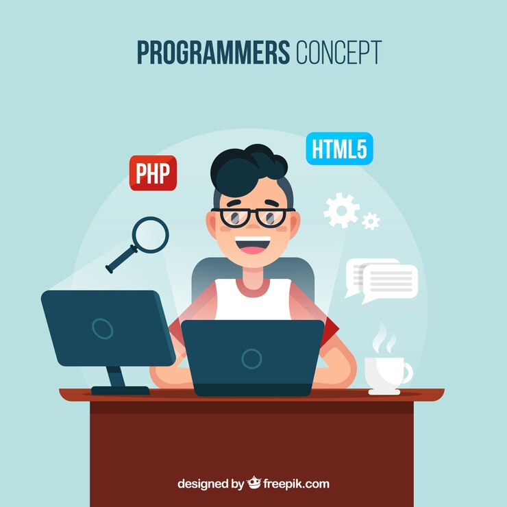 Vector gratuito concepto de programadores con diseño plano