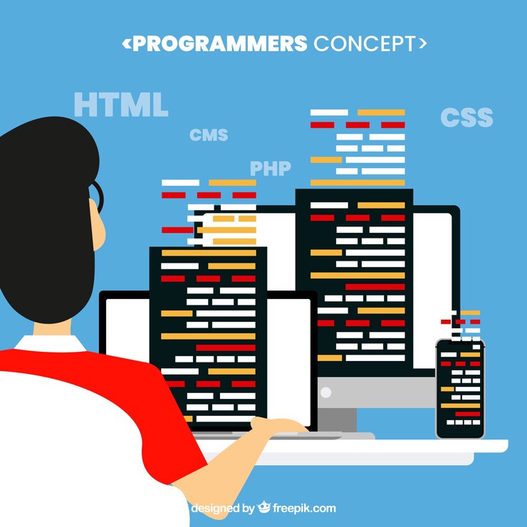 Vector gratuito concepto de programadores con diseño plano