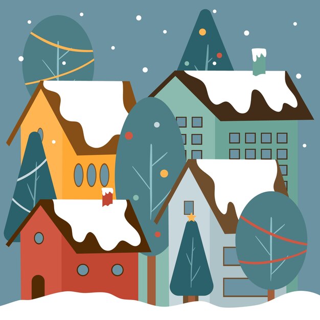 Concepto de pueblo navideño dibujado a mano