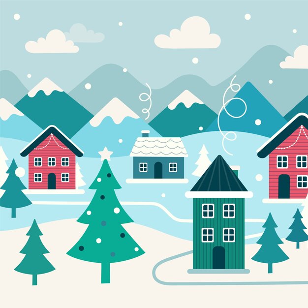 Concepto de pueblo navideño dibujado a mano